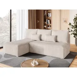 BroMARKT Ecksofa TOP SLIM Schlaffunktion Bettkasten L-Form 120x200 cm Vanille - Weiß