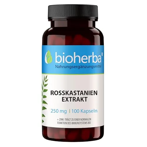 Produktbild Rosskastanienextrakt Kapseln – 100 Stück hochdosiert mit 250 mg von BIOHERBA PZN 18216947