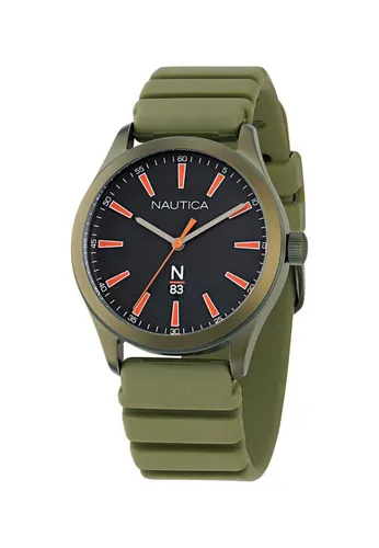 NAUTICA Quarzuhr HANNAY BAY – Stilvolle Armbanduhr - Elegante Quarzuhr mit IP Military Green Gehäuse und schwarzem Zifferblatt. Der strapazierfähige PU-Faserriemen sorgt für hohen Tragekomfort – ideal für den täglichen Gebrauch.