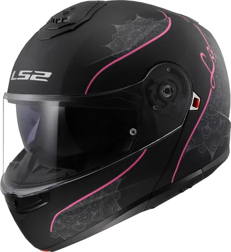 LS2 FF908 Strobe II Lux Klapphelm, schwarz-pink, Größe 2XL für Männer - Motorradhelm mit verstärktem Kinnriemen, UV- und kratzfestem Visier, Schnellverschluss-System und Doppelvisiersystem für optimalen Schutz und Komfort.
