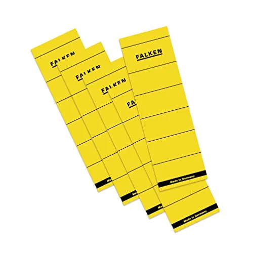 Original Falken 10er Pack Ordner-Rückenschild. Made in Germany. Etiketten 60 x 190 mm selbstklebend für 8 cm breite Ordner gelb