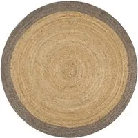 vidaXL Handgefertigter Juteteppich mit Grauem Rand 120cm - Teppich aus robustem, handgewebtem Jute, ideal für Wohnzimmer und Flur. Strapazierfähig und pflegeleicht, verleiht er jedem Raum eine stilvolle, natürliche Note.
