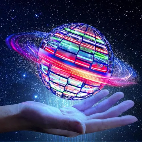 OKKIDY Fliegende Ball Spielzeug, Hover Ball Fliegende Orb Mini-Drohne Fidget Fly Spinner Kosmischer Globus Boomerang RGB Licht Spielzeug für 6 7 8 9 10+ Jahre Kinder Jungen Mädchen
