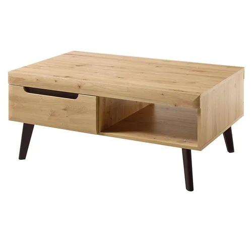 Lomadox Couchtisch TIROL-61 - Eiche Artisan mit Schwarz, 107x46x67cm - Stylischer Couchtisch mit einem offenen Ablagefach und zwei Schubkästen, ideal für modernen Wohnstil. Robuste E1-Qualitäts-Spanplatte sorgt für Langlebigkeit und pflegeleichte Oberflächen.