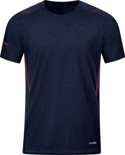Jako T-Shirt - Marine Meliert / Maroon - Hochwertiges T-Shirt aus 91% Polyester und 9% Elasthan, ideal für Sport und Freizeit, in Größe S erhältlich.
