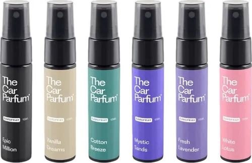 The Car Parfum Auto Parfum Spray – Auto Duftspray – Autoparfum Geschenkset – 6 Frische Düfte – Mystic Sands, Fresh Lavender, White Lotus, Epic Million, Vanilla Dreams, Baumwolle Breeze