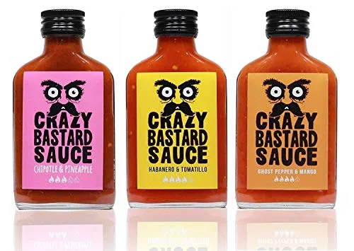 Crazy B Sauce - 3 Mal Chili Set - Scharfe Grillsauce mit Chipotle, Habanero und Bhut jolokia