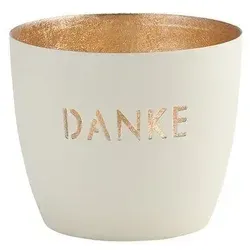 Madras Windlicht Danke M weiß/gold