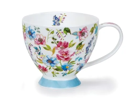 Dunoon Becher Skye Fleurs Blue - 0,45l - Kaffeetassen & Becher, aus hochwertigem Fine Bone China, spülmaschinen- und mikrowellengeeignet. Genießen Sie 450 ml Ihres Lieblingsgetränks stilvoll und komfortabel.