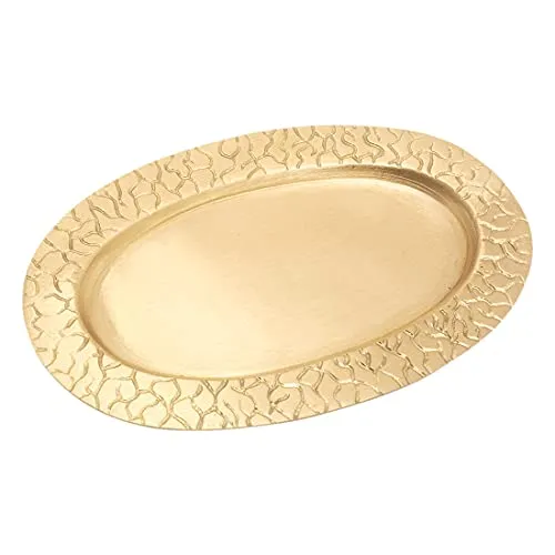 NKlaus Kerzenteller oval 14x8cm - Eleganter Dekoteller aus massivem Messing - Kerzenaccessoires: Ovaler Kerzenteller aus gold mattiertem Messing mit feinem Muster, schützt vor Wachsflecken und wertet die Dekoration stilvoll auf.