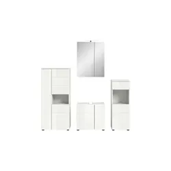 xonox 4-tlg. Badkombination Vira - Modernes Badmöbelset - Badmöbelsets mit 4 Teilen, inklusive Kommode und Spiegelschrank, in elegantem Hochglanz Weiß. Ideal für ein stilvolles und funktionales Badezimmer.