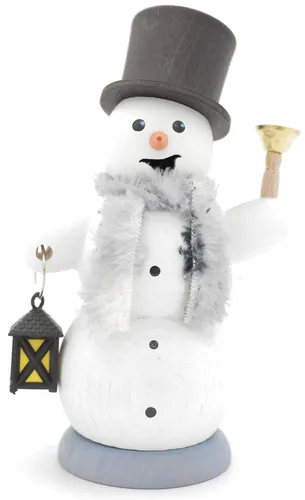 Kuhnert Echt Erzgebirge Räucherfigur - Schneemann mit Laterne - Nussknacker, handgefertigte Dekofigur aus Holz, ideal für die Weihnachtszeit und ein echter Blickfang mit liebevoller Detailarbeit.