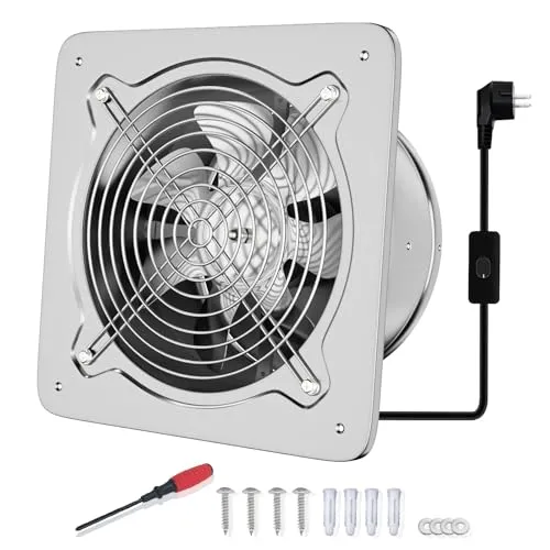 FanGoFast 250mm Abluftventilator 1680m³/h Badlüfter Leiser mit Rücklaufklappe Leistungsstarke Wandventilator mit EU-Stecker für Küche Badezimmer Garage Untergeschoss (Silber, Abluftventilator 250mm)