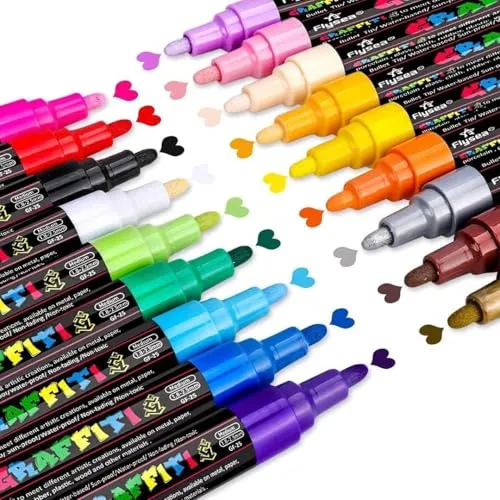 Steine Bemalen Stifte Set, Emooqi 18 Farben Acrylstifte Marker Stifte Acrylfarben Stifte 2-3mm Marker Paint Pen Schnelltrocknend Premium Paint Marker Set Art Acrylstifte für DIY Handwerk