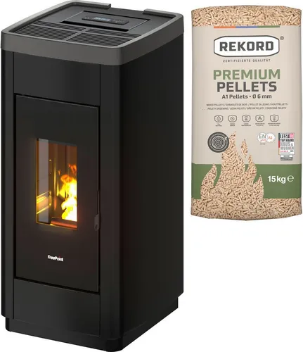 FREEPOINT LIFE 9 Pelletofen Titanium - Eleganter Kaminofen mit 8,5 kW, WLAN-Funktion und hohem Wirkungsgrad von 90%, ideal für effiziente Raumheizung.