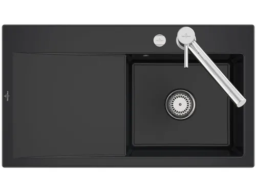 Villeroy & Boch Subway Style 50 Pure Black Keramikspüle - Elegante Einbauspüle in Pure Black mit Excenterbetätigung, ideal für Unterschränke ab 50 cm, Maße: 90 x 51 cm, perfekt für moderne Küchen.