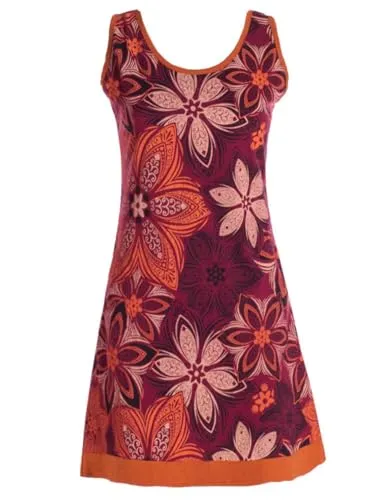 Vishes Alternative Bekleidung - Damen Mini-Kleid Baumwolle Blumen-Muster Rundhalsausschnitt dunkelrot 40