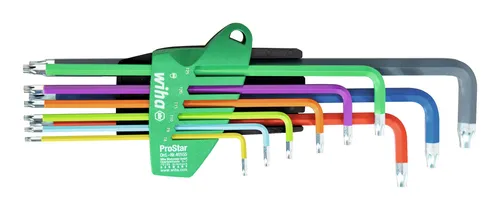 Wiha Stiftschlüssel ProStar Halter (46556) - 9 tlg. mit Kippmechanismus - Schraubenzieher mit UV-leuchtenden Stiftschlüsseln, sicher und schnell entnehmbar, ideal für präzises Arbeiten.