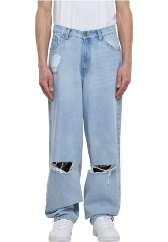 Urban Classics Herren TB6682-Heavy Ounce Knee Cut Baggy Fit Jeans, New Light Blue Washed, 31 - Baggy Fit Jeans mit zerrissenen Details für einen rebellischen Urbanlook, aus hochwertiger Baumwolle für ultimativen Komfort und Langlebigkeit.