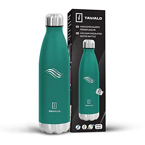 TAVIALO Edelstahl Trinkflasche 750ml – Isolierflasche Premium 0,5L/0,75L/1L, BPA-frei, Kohlensäure-geeignet, doppelwandig, hält Getränke 24h kalt & 12h heiß – für Sport, Reisen & Outdoor (Grün)