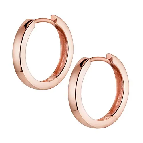 Materia Damen Creolen Rosegold 17mm - Elegante Klappcreolen aus Silber 925 - Ohrringe für Damen, schlichte 17mm Klappcreolen aus 925 Sterling Silber, hartvergoldet in Rosegold und perfekt als Geschenk in hochwertiger Schmuck-Schachtel.