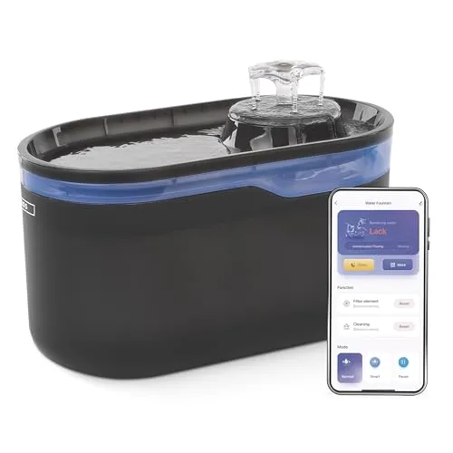 EMOS - GoSmart Katzenbrunnen 2,6 l mit Filtrationssytem - WLAN Pet Care Trinkbrunnen für Hund und Katze mit App - Trinkwasser Fontäne - Wasserbrunnen für Haustiere - Frischwasser-Spender - Grau