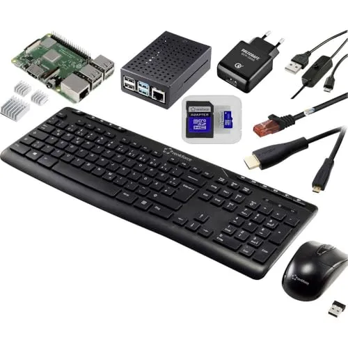 TRU COMPONENTS Pro Set Raspberry Pi 3 B+ mit Zubehör - Einplatinencomputer Set mit Netzteil, Gehäuse, Kühlkörper, HDMI-Kabel, Tastatur und Maus – alles für den sofortigen Einsatz Ihres Raspberry Pi 3 B+.