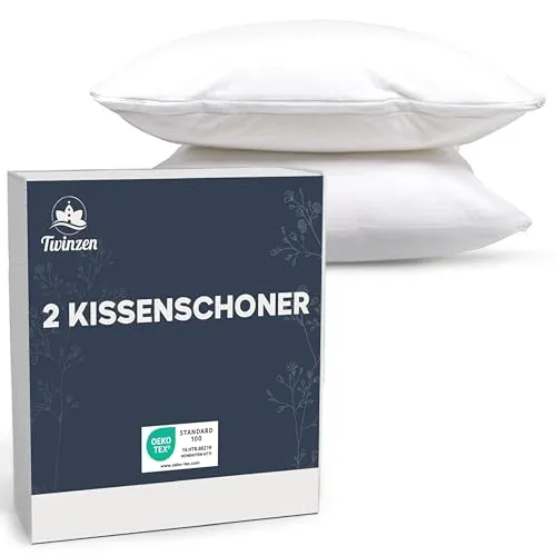Kissenschoner 50x70 - 2er Set wasserdicht mit Reißverschluss - Kissenbezüge, 100% wasserdicht und atmungsaktiv dank Twinzen-Technologie, bieten optimalen Schutz für Ihr Kopfkissen. Perfekt für Allergiker und einfach zu waschen.