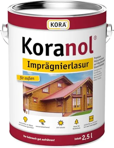 Kora Koranol Imprägnierlasur 5l – Farbton Pinie/Kiefer - Lacke für außen, hochtransparente Holzschutzlasur mit 2 in 1 Funktion: Grundierung und Wetterschutz, schützt vor Bläue, Fäulnis und UV-Strahlung.