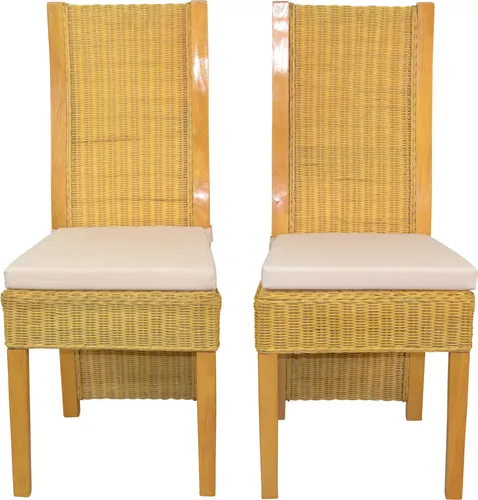 möbel direkt online Rattanstuhl 2er-Set mit Sitzkissen - Stühle: Modernes Rattanstuhl-Set (2 Stück) mit robustem Massivholzgestell aus Pinie, in 3 Farben erhältlich, inklusive bequemen Sitzkissen für optimalen Komfort.