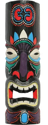 Wogeka Wanddekoobjekt TIKI-Maske bunt 50 cm zum aufhängen Wanddeko aus Bali, Wandmaske Maori Neuseeland