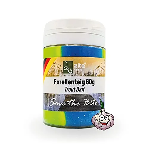 Zite Fishing Forellenteig mit Knoblauch-Aroma 60g – Fängige Forellenpaste Schwimmend als Forellenköder – Trout Bait Teigköder in knalligen UV-Neonfarben mit Glitter (Regenbogen Grün)