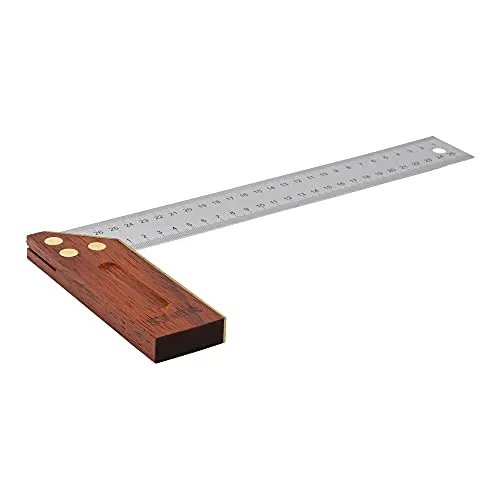 STIER Anschlagwinkel, Schreinerwinkel, Palisander, 90° / 45°, 300 mm, mit Griffhohlkehle, Messingbeschlag