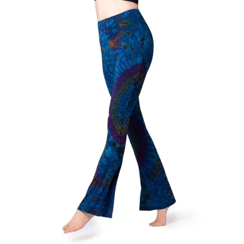 PANASIAM Leggings Batik with Flare, Blue Multicolor, L - Leggings für Damen, handgefertigt in Thailand mit einzigartigem Batikdesign. Atmungsaktive Viskose für höchsten Tragekomfort und leuchtende Farben, die auch nach vielen Wäschen strahlen.