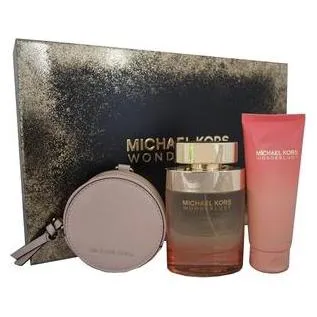 Michael Kors Wonderlust Eau de Parfum Set mit Body Lotion und runder Tasche - Entdecken Sie das Michael Kors Wonderlust Eau de Parfum Set mit 100ml Parfum, 100ml Body Lotion und einer stilvollen runden Tasche. Perfekt für besondere Anlässe oder als Geschenk. Eleganz trifft auf Pflege!  