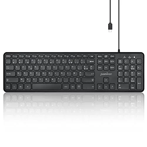 Perixx PERIBOARD-210C Tastatur, kabelgebunden, USB C, volle Größe, mit Tasten, leise Schere – kompatibel mit Tablets, Computern und Laptops – Schwarz – Französisch AZERTY