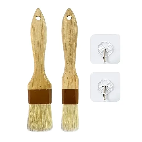 Backbürste, 2 Haken, Lebensmittelbürste aus Wildschweinborsten, Grillbürste, Ölbürste zum Kochen, Küchenzubehör, Geeignet zum Grillen und Backen (2 Größen) 2