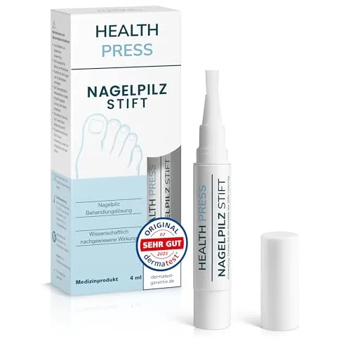 Health Press Nagelpilz Stift – Schnelle Nagelpflege gegen Pilzbefall – 4ml Nail Care Pen - Effektive Nagelpflege zur Unterstützung der Behandlung von Nagelpilz. Der Stift schafft eine schützende Barriere und fördert ein gesundes Nagelmilieu. Einfach anzuwenden für gepflegte Nägel.