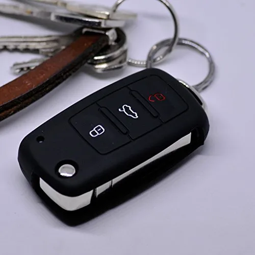 Auto Schlüssel Hülle Silikon Schutz Cover für VW Seat Skoda 3 Tasten ab 11/2009 / Farbe: Schwarz