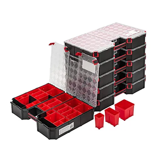 6x Modulierter Sortimentskasten XXL – 390 x 577 x 105 mm - Kleinteilemagazin Sortierkasten mit Transparent Deckel Sortierkoffer Werkzeugbox Sortimentskoffer Kasten mit herausnehmbaren Fächern