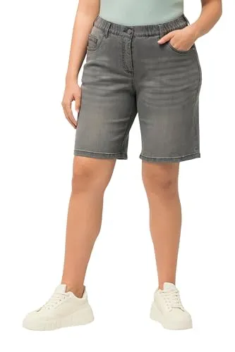 Ulla Popken Damen Basic Aus Denim Bermuda - Hellgrauer Denim, 46 EU - Damen-Shorts aus hellgrauem Denim, ideal für den Sommer mit elastischem Bund für hohen Tragekomfort und lässigem 5-Pocket-Schnitt.