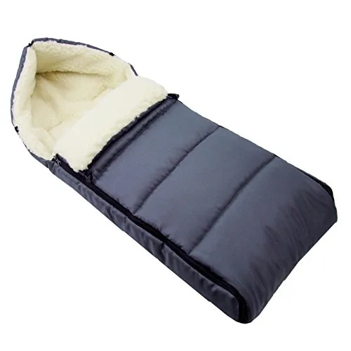 BAMBINIWELT Fußsack aus Lammwolle 108 cm – Winterfußsack für Kinderwagen, Buggy – universell passend, warm, waschbar & wasserabweisend – liniert (dunkelgrau)