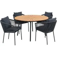 ebuy24 Cleveland Gartenset mit Esstisch Ø130cm und 4 Salerno Stühlen - Stilvolles Cleveland Gartenset mit rundem Esstisch Ø130cm in Natur und 4 grauen Salerno Stühlen. Ideal für entspannte Stunden im Freien, verbindet es Funktionalität und elegantes Design.