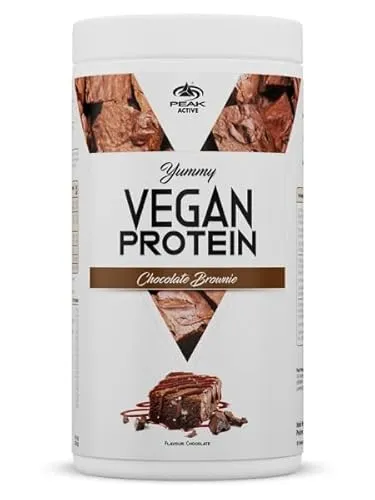 PEAK Yummy Vegan Protein - 450g Geschmack Chocolate Brownie I 15 Portionen I Proteinquellen: Kürbis, Favabohne, Erbse, Mandel, Hanf I frei von Gentechnik I glutenfrei
