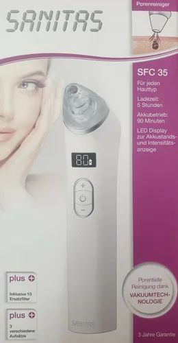 Sanitas SFC 35 Porenreiniger - Vakuum Gesichtsreiniger - Effektiver Mitesserentferner für eine gründliche Hautreinigung. Ideal zur Unterstützung der täglichen Hautpflege und für ein frisches Hautgefühl.