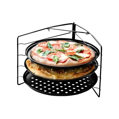 Chef Pomodoro Pizzablech – Pizzablech Rund – Pizza Blech – 3er Set - Pizzaform - Pizza Backblech - Pizzableche - Antihaft Gelochte Pizzapfanne aus Karbonstahl, Pizzablech Rund 28 cm