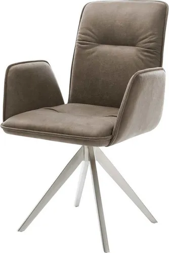 DELIFE Esszimmerstuhl Vinja-Flex Mikrofaser Taupe Vintage - Eleganter Esszimmerstuhl mit freistehenden Armlehnen, bequemer Polsterung und robustem Edelstahl-Kreuzgestell. Ideal für stilvolle und komfortable Essbereiche.