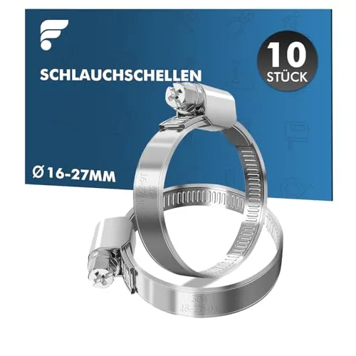 shinfly Schlauchschellen Edelstahl 16-27mm, Schlauchschelle - 10 Stück Verstellbare Schlauchklemme für Wasserrohr, Waschmaschine, Teich, Garten, Pool