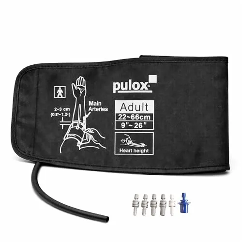 Pulox Universelle Blutdruckmanschette 22-66 cm für Einschlauch-Blutdruckmessgeräte + 6 Adapter