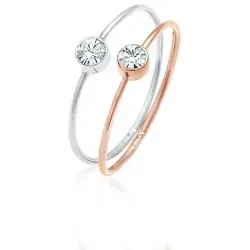 Elli Ring-Set Solitär Kristalle (2 tlg) 925 Bicolor - Elegantes 2-teiliges Ring-Set aus 925 Sterling Silber, handgefertigt und verziert mit glitzernden Glaskristallen – ein echter Blickfang für besondere Anlässe.
